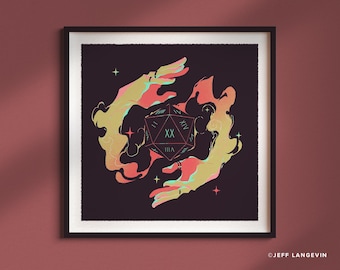Dungeons and Dragons D20 Magic Illustration Art Print | Dark Variant