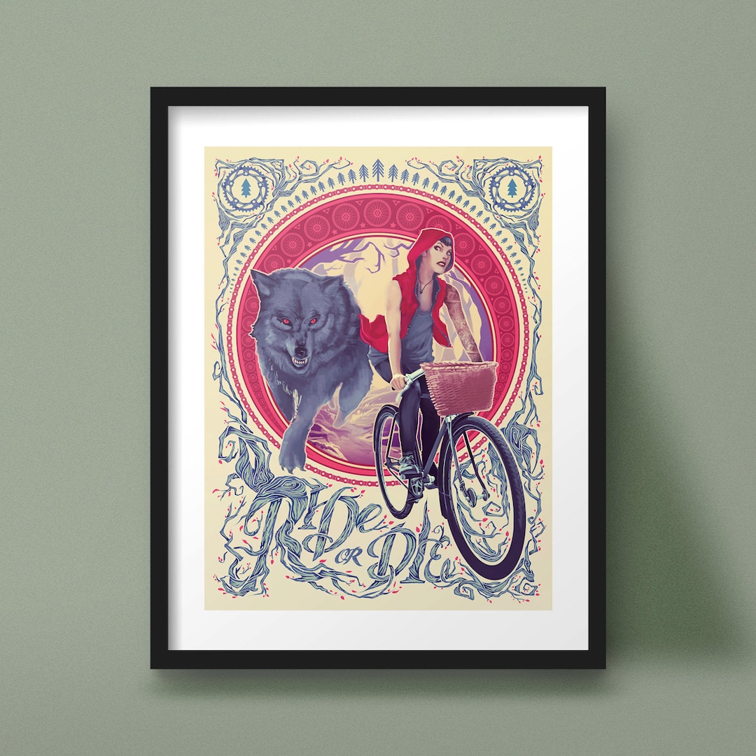 Red Riding Hood Art Print Bicycle Cycling Illustration Art - Etsy