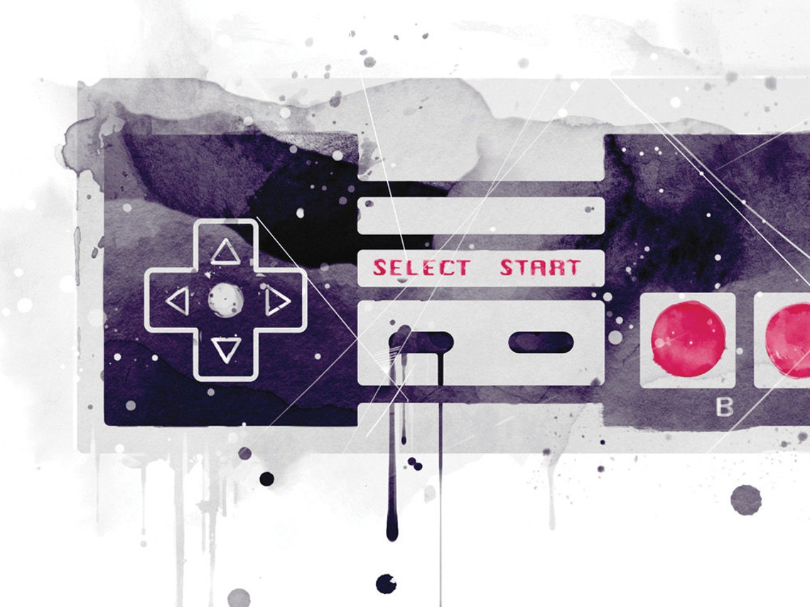 Nintendo Controllers Art Print Video Game Poster Watercolor Etsy