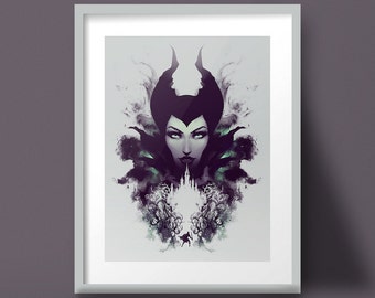 Maleficent Art Print Disney Painting Sleeping Beauty Fairy Tale Illustration