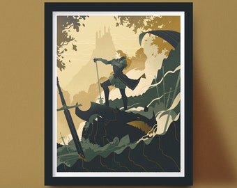 Female Knight, Dragon Slayer Germanic, Fantasy Castle fine art print