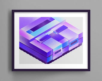 Kunstdruck im Retro-Stil mit Spielkonsolen-Motiv, geometrisches modernes Design