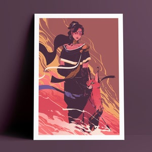 Woman with Caracal, fine art print illustration