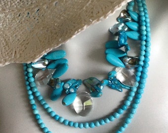 Multi Strand Statement Necklace, Bib Necklace, Turquoise Necklace, Sterling Silver