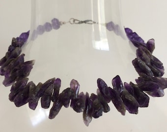 Amethyst Spikes Choker Necklace with .925 Sterling Silver Bali S Clasp