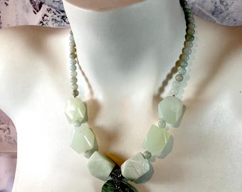 New Jade Statement Necklace, Stackable Necklace, Chunky Necklace, Ceramic Focal Pendant, Sterling Silver, Layering Necklace