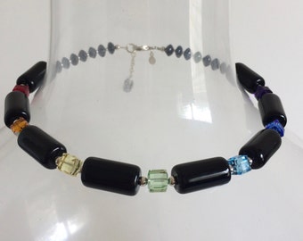 Seven Chakra Choker Necklace, Statement Necklace, Swarovski Crystal