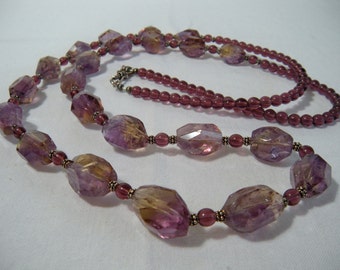 LIA Ametrine and Amethyst, Sterling Silver Handmade Beaded Long Necklace, Handmade Jewelry