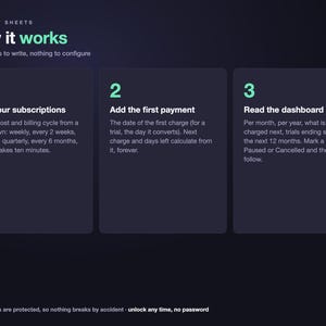 Subscription Tracker Spreadsheet, Recurring Bills & Free Trial Tracker with Renewal Dates and Monthly Cost, Dark Mode (Excel/Google Sheets) image 8
