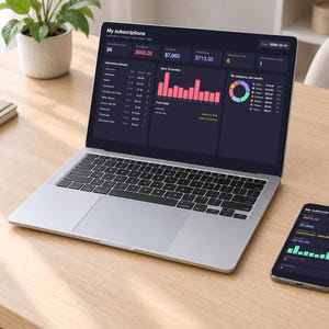 Subscription Tracker Spreadsheet, Recurring Bills & Free Trial Tracker with Renewal Dates and Monthly Cost, Dark Mode (Excel/Google Sheets) image 2