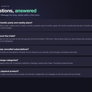 Subscription Tracker Spreadsheet, Recurring Bills & Free Trial Tracker with Renewal Dates and Monthly Cost, Dark Mode (Excel/Google Sheets) image 10