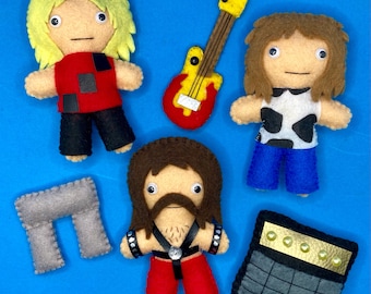 Spinal Tap Inspired Felt Figures -  all three 4.5” characters + accessories