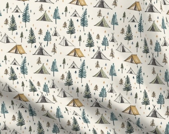 Camping Fabric by the yard outdoor camp life fabric for camping in the woods and tent fabric for camping lover quilting cotton pine tree