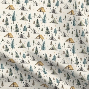 Camping Fabric by the yard outdoor camp life fabric for camping in the woods and tent fabric for camping lover quilting cotton pine tree