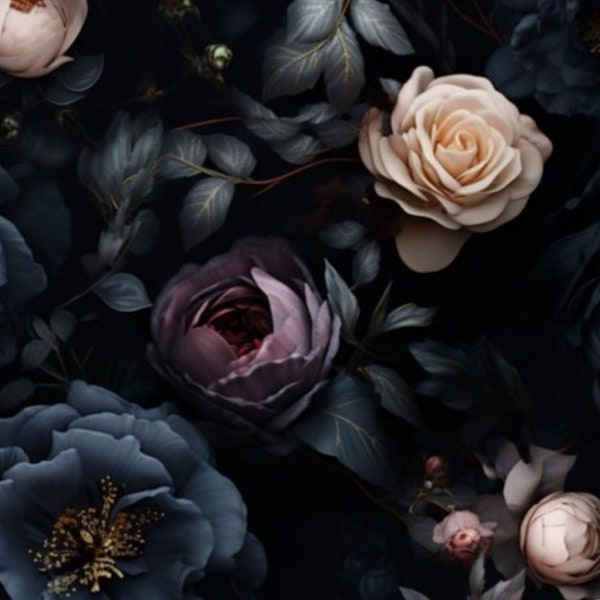 Floral Gothic Romance Glam Fabric by the yard Dark moody floral fabric for dramatic home decor Victorian noir dark flower fabric black moody