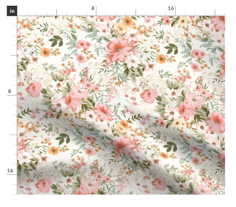 Earth Tone Floral Fabric by the Yard Cottage Shabby Chic Garden Flower ...