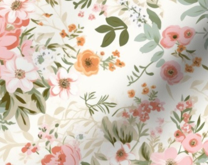 Pink Cottage Floral Fabric by the Yard Shabby Chic Flower Fabric With ...
