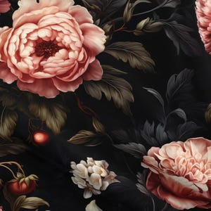 Dark Moody Floral Fabric by the Yard Dark Luxurious Gothic Maximalist Blush Pink Classic Burgundy Peony Quilt Elegant Baroque large Floral