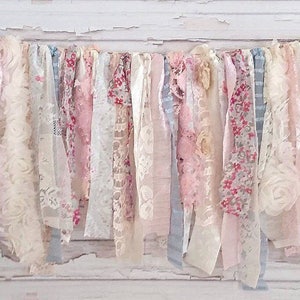 Fabric Garland rag tie banner pink blue shabby chic garland rag banner pink blue garland floral high chair banner shabby chic cake smash