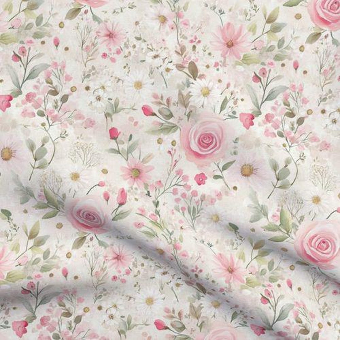 Shabby Chic Pink Green Fabric by the Yard Romantic French Country ...