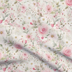 Shabby Chic Pink Green Fabric by the yard Romantic French Country vintage floral botanical Rose upholstery fabric flower garden farmhouse