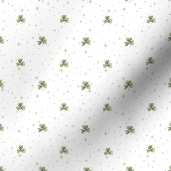 Tiny Shamrock Fabric by the yard small shamrock quilting fabric st patricks day fabric four leaf clover fabric tiny clover green gray fabric