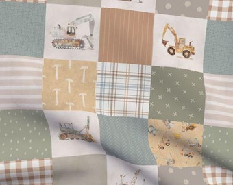 Construction Cheater Quilt Fabric by the yard with heavy equipment yellow backhoe fabric with bulldozer and excavator baby boy patchwork