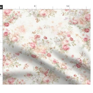 Faded upholstery shabby chic floral fabric with dusty rose prints