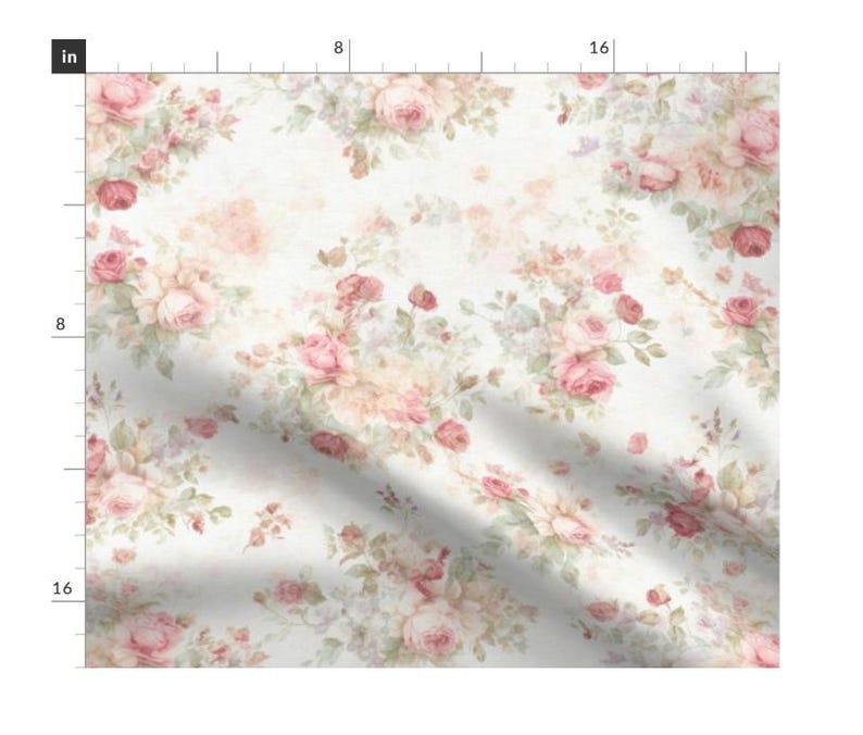 Faded upholstery shabby chic floral fabric with dusty rose prints