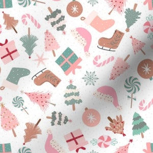 Pink Christmas Fabric by yard pink santa fabric pink peppermint candy fabric pink Christmas tree pink candy cane christmas fabric blue pink