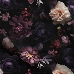 Dark Peony Fabric by the yard moody floral black upholstery modern gothic romance french noir dramatic dark purple flower fabric dark red
