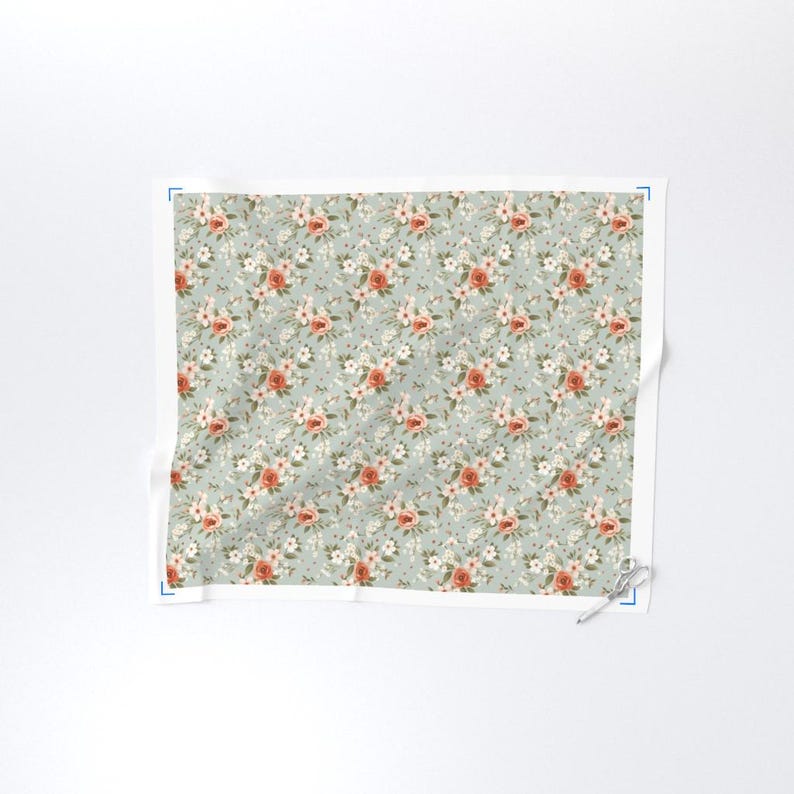 Sage Green Floral Cottage Fabric by the Yard earth tone floral dress fabric peach pastel flower cotton quilting floral farmhouse fabric sage image 3