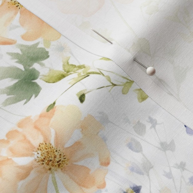 periwinkle floral dress fabric with spring peach flower quilting cotton pastel wildflowers