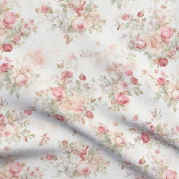 Shabby Chic Antique Cottage Fabric by the yard muted floral vintage romantic dusty rose coquette farmhouse coastal cottage French country