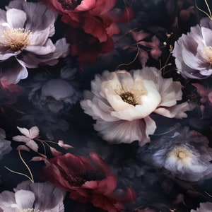 Vintage Dark Romance fabric by the yard moody red peonies floral modern gothic decor romantic floral upholstery fabric black European flower