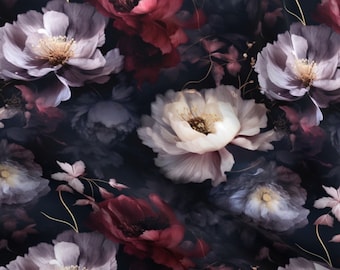 Vintage Dark Romance fabric by the yard moody red peonies floral modern gothic decor romantic floral upholstery fabric black European flower