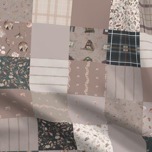 Taupe Cheater Quilt Fabric by the yard emerald cheater quilt patchwork fabric cabin fabric Autumn patchwork fabric for Fall quilt emerald