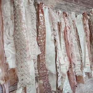 Shabby Chic ribbon garland Fabric rag garland with sparkle