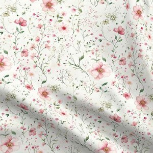 Coastal Cottage Floral Fabric by the Yard Pastel Light Pink Green ...