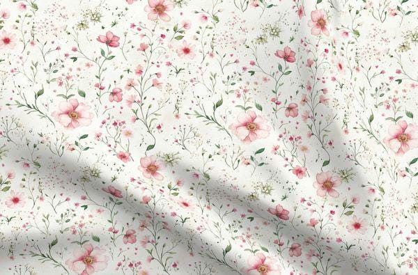 Coastal Cottage Floral Fabric by the Yard Pastel Light Pink Green ...
