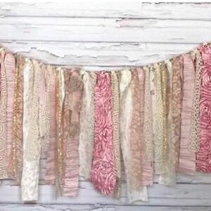 Fabric Garland pink Garland cake smash banner pink birthday garland birthday party pink shabby chic Fabric Rag garland fabric banner pink