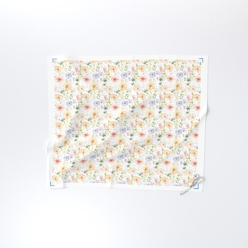 Summer Flower Fabric by the yard watercolor pastel periwinkle floral dress fabric with spring peach flower quilting cotton pastel wildflower image 4