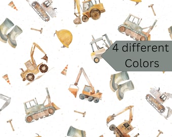 Heavy equipment dump truck Fabric by the yard yellow backhoe dirt boy nursery quilting excavator with dozer skid steer hard hat hammer
