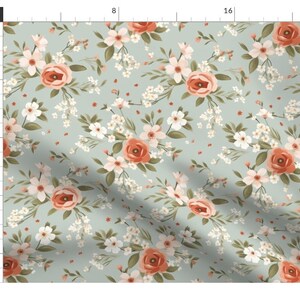 Country floral sage and burnt orange fabric