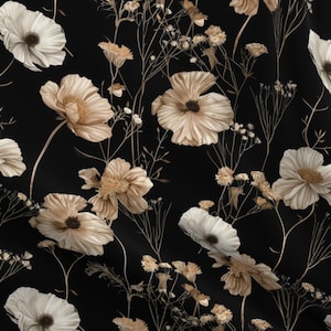 Falling flower Fabric by the yard Black moody peach floral upholstery dark Victorian vintage gothic romantic elegant floral clothing fabric
