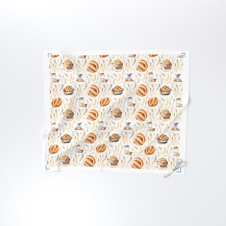 Sourdough Bread Fabric by the yard Farmhouse homestead farm fabric dough and wheat French bread loaf Beige kids Kitchen Baking Countryside image 3