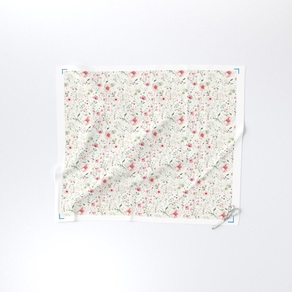 Coastal Cottage Floral Fabric by the Yard Pastel Light Pink Green ...