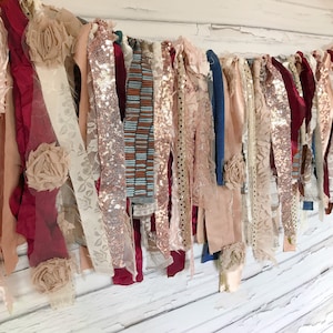 Fabric Garland Fall decor Autumn banner rose gold Fall decor red Fall Garland fireplace mantel garland Fabric Rag Banner Fall Gold decor