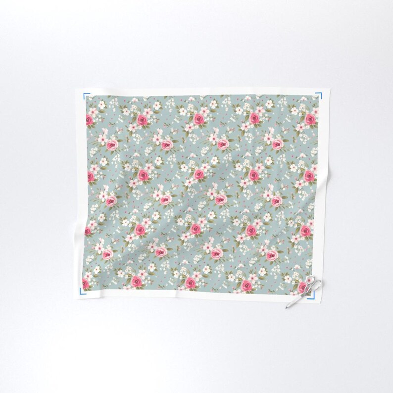 Pink Blue Shabby Chic Rose Fabric by the Yard Vintage Cottage Tea Party ...