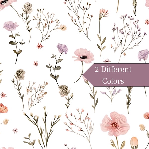 Watercolor Wildflower Fabric by the yard peach flower pansy wild flower fabric pastel floral nursery decor peach pink botanical quilting